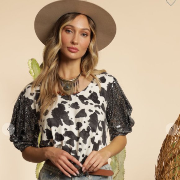 Animal Printed Top with Embellished Sleeves - Picture 1 of 3